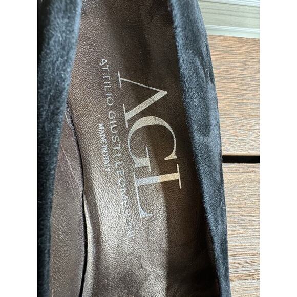 AGL Black Suede Beaded Formal Block Round Toe Pump Heel 41/9.5 - Picture 2 of 8